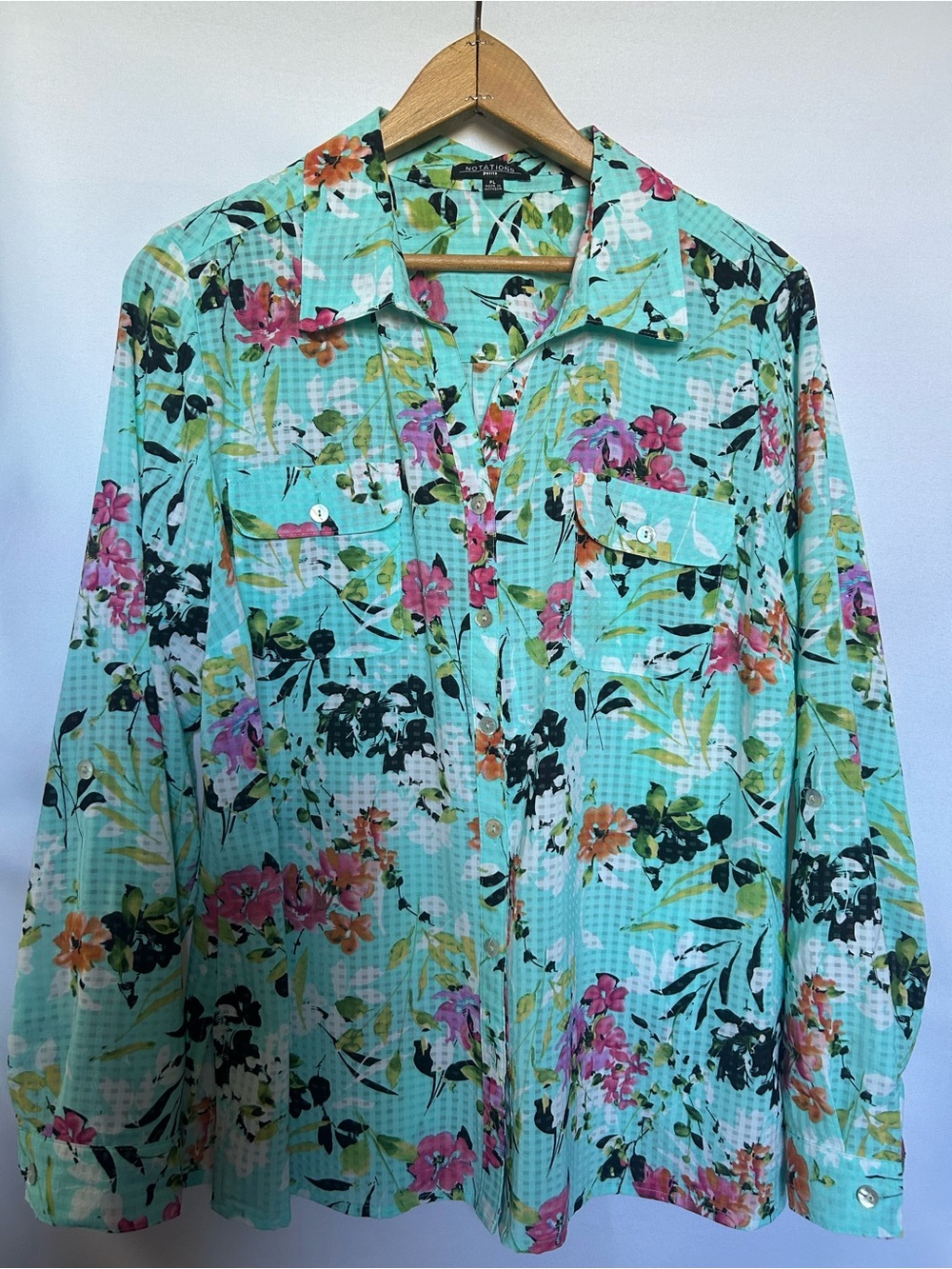 Notations: Aqua Floral Button-Front Shirt